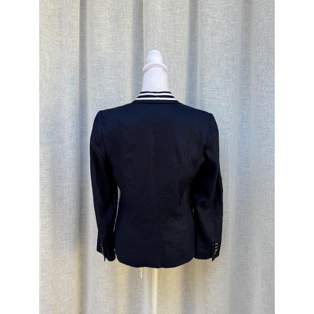 1990 Lauren Ralph Lauren navy blue linen nautical single button blazer - Picture 2 of 10